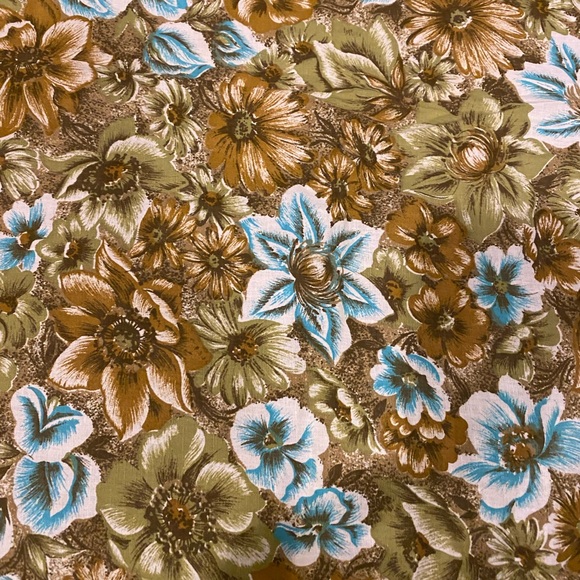 Vintage Cotton Quilting Fabric 1940’s 1 Yd L X 35” W Mint Brown & Aqua Floral - Picture 3 of 3